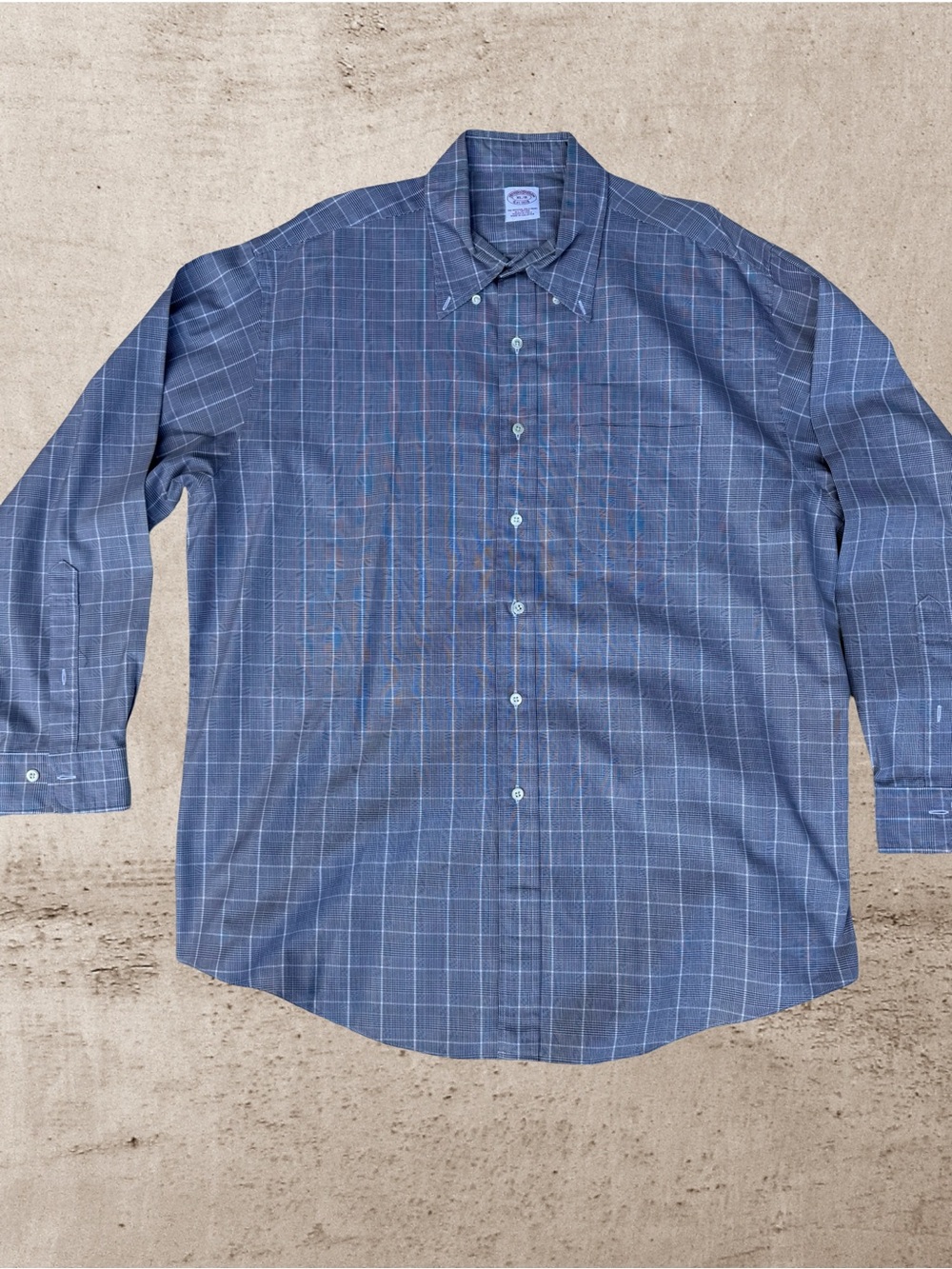 Brooks Brothers Mens XL Blue Gray Plaid Button Down Dress Shirt Cotton
